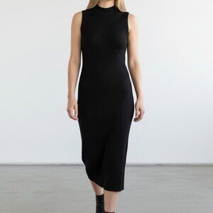 Pink Rose Ribbed Knit Bodycon Dress Sz M Sleeveless Night Out Black Career Party